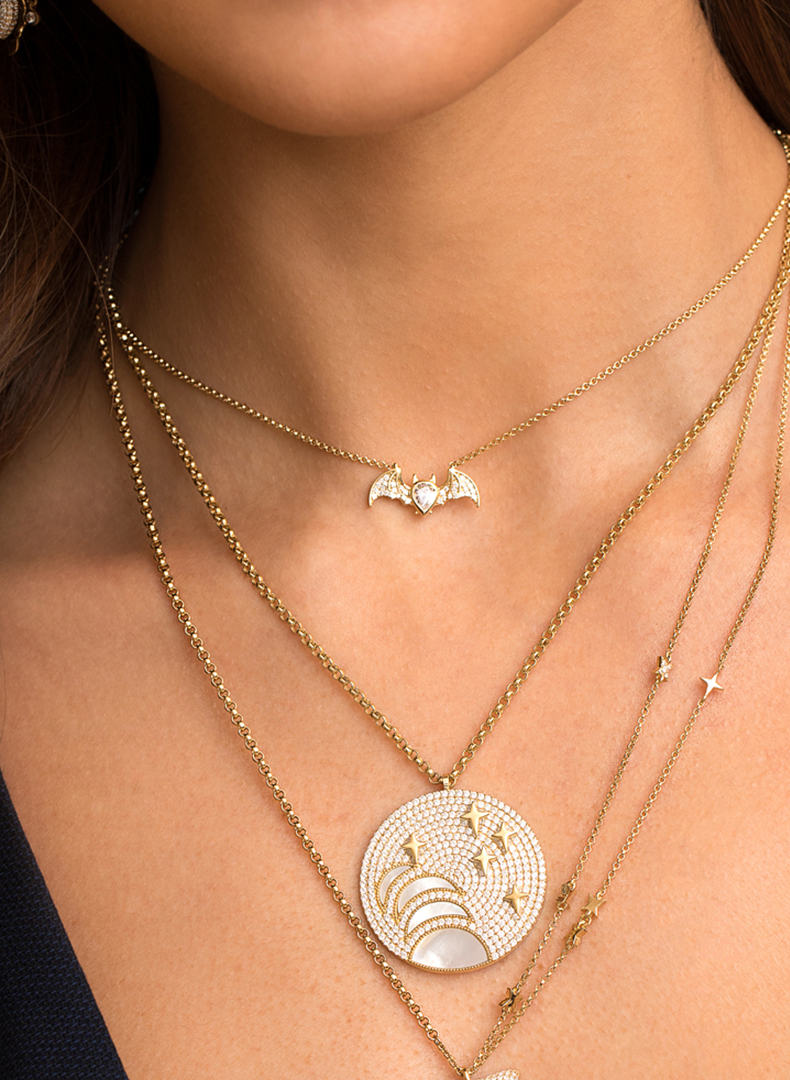 【澳洲仓】apm monaco ac4011oxy 银镶晶钻蝙蝠项链女锁骨链简约短款